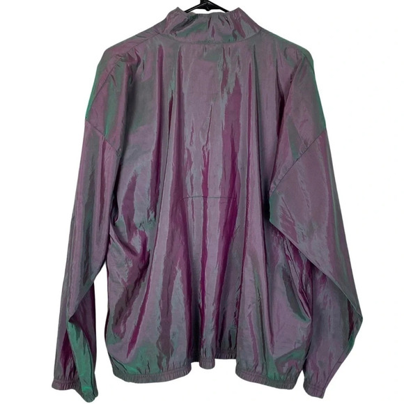 Vintage 90s Windbreaker Jacket Iridescent Unisex One Size Oversized XL Green - Picture 3 of 17